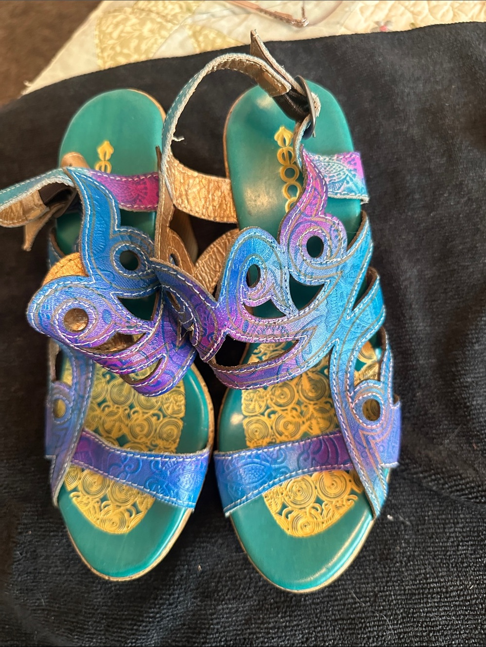 Iridescent Teal & Purple Cutout Leather Heels
